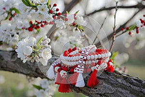 baba marta celebration with martenitsa and blooming trees