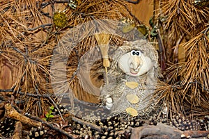 Baba Yaga in autumn forest thicket