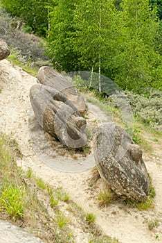 Babele de la ulmet geologic formation of round shape rocks known as trovanti remains of prehistoric sea bed in romania in buzau c