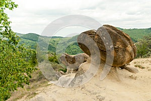 Babele de la ulmet geologic formation of round shape rocks known as trovanti remains of prehistoric sea bed in romania in buzau c