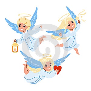 Babies Angel With Wings Flying Together Vector