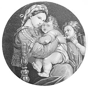 The babies in armchairs by Raphael in the vintage book the History of Arts by Gnedych P.P., 1885 photo