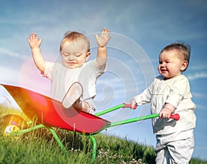 Babies Bonding Happiness Childhood Playing Concept