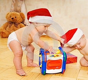 Babies in Christmas hats