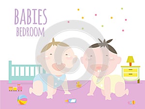 Babies crawling inside baby bedroom