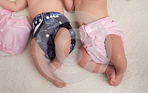 Babies with eco cloth diapers