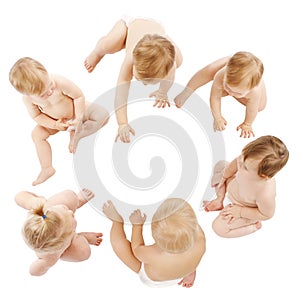 Babies Group, Kids Toddlers Crawling in Infant Diapers, Children