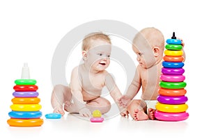 Babies play with developmental toys