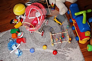 Babies play room with toys on the floor