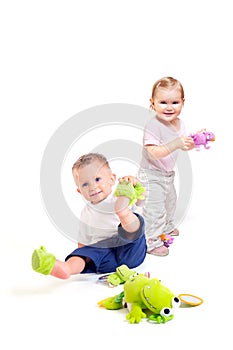 Babies play with toys