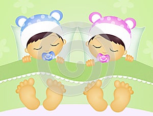 Babies sleeping in the bed