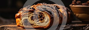 Babka Sweet Bread On Stone Rustic Pub Ukrainian Dishes Wide Panoramic. Generative AI