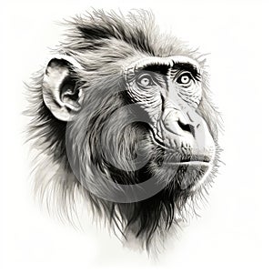 Baboon Head Silhouette Drawing With Single Pencil Stroke