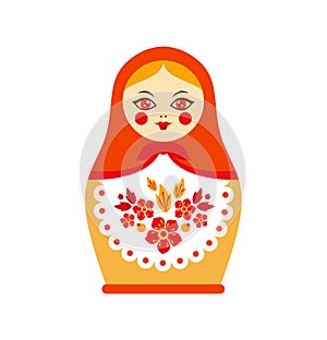 Babushka-matryoshka, traditional Russian wooden nesting doll decorated by painted flowers. Folk arts and crafts. Vector