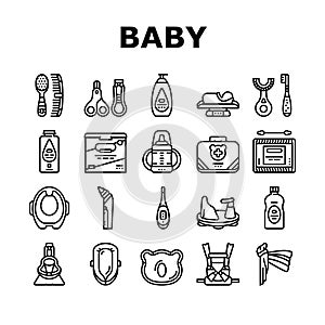 Baby Accessories And Equipment Icons Set Vector