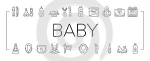 Baby Accessories And Equipment Icons Set Vector .