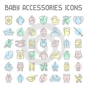 Baby accessories icons set