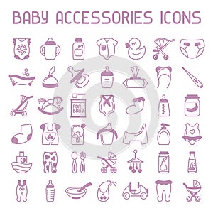 Baby accessories icons set