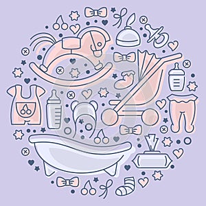 Baby accessories icons set