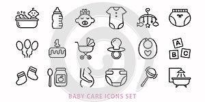 Baby accessories line icons set. Newborn kids care