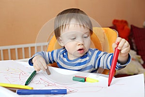 Baby age of 16 months paints with pens