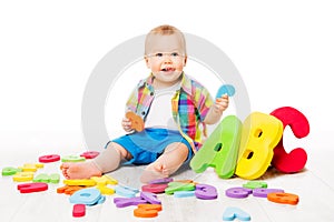 Baby Alphabet Toys, Child Playing Colorful ABC Letters on White