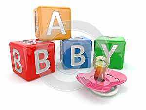 Baby from alphabetical blocks and dummy