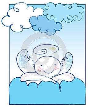 Baby angel leans on a cloud