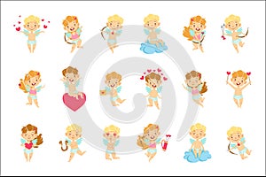 Baby Angels With Bows, Arrows And Hearts Set