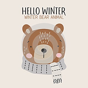 Baby animal bear, winter animal, cute animal cartoon vector, thickly clothed animal photo