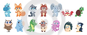 Baby animals. Cute cartoon characters, little funny wild and domestic animal children. Vector pets and forest fauna