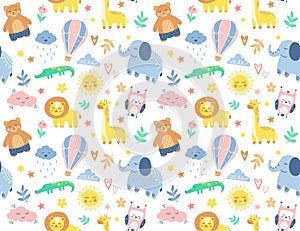 Baby animals seamless pattern