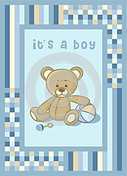 Baby announcement card with teddy bear