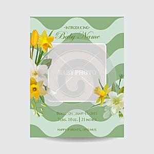 Baby Arrival Card with Photo Frame - Blossom Flowers