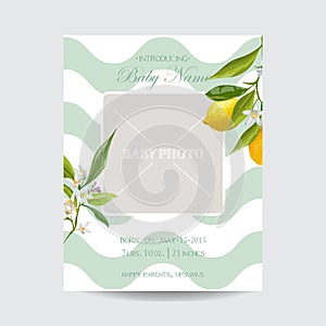 Baby Arrival Card with Photo Frame - Blossom Lemon Flowers Theme