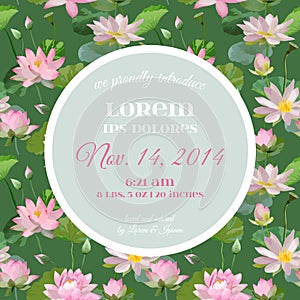 Baby Arrival or Shower Card - with Waterlily Floral Design