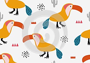 Baby background with parrot, seamless summer animal pattern