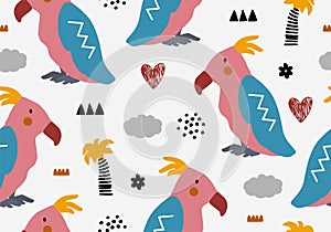 Baby background with parrot, seamless summer animal pattern