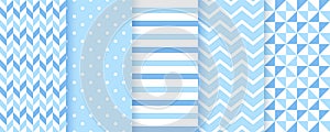 Baby boy seamless patterns. Baby shower pastel backgrounds. Vector illustration