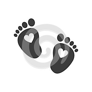 Baby barefoot heart icon. Black is isolated on a white background. Illustration