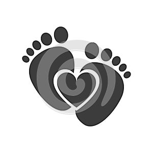 Baby barefoot heart icon. Black is isolated on a white background. Illustration