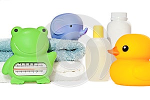 Baby bath accessories isolated