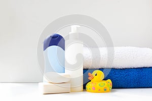 Baby bath products, baby care, Yellow rubber duck for bath games.