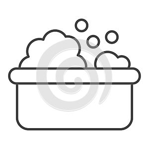 Baby bath thin line icon. Kid bathtime vector illustration isolated on white. Soapy bath outline style design, designed