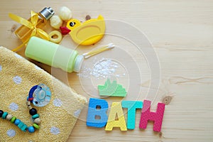 Baby bath time background with copy space