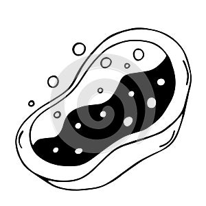 Baby bath vector icon. Hand-drawn black doodle on a white background. Bathtub outline. Bathroom with foamy water and bubbles.