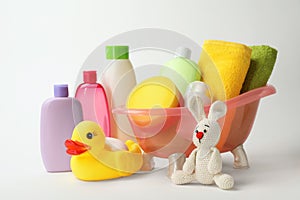 Baby bathing accessories, cosmetic products and toys