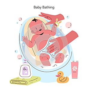 Baby Bathing Vector Illustration with