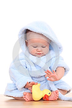Baby in bathrobe photo