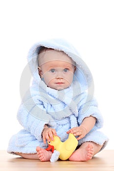 Baby in bathrobe photo